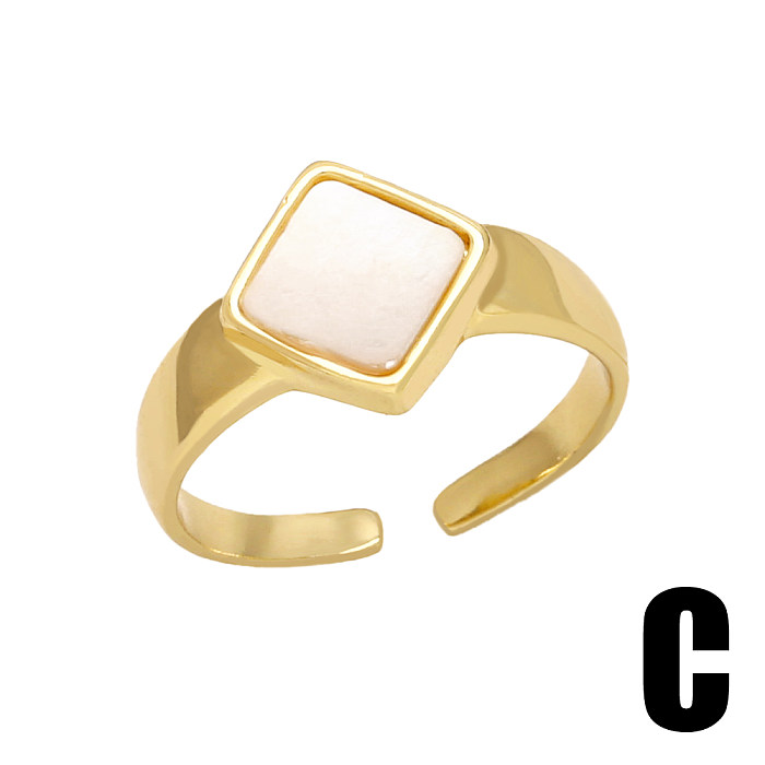IG Style Simple Style Geometric Copper Plating Inlay Shell 18K Gold Plated Open Rings