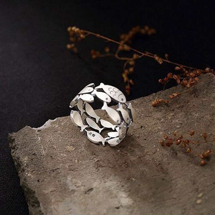 Sweet Simple Style Fish Copper Plating Hollow Out Silver Plated Open Ring