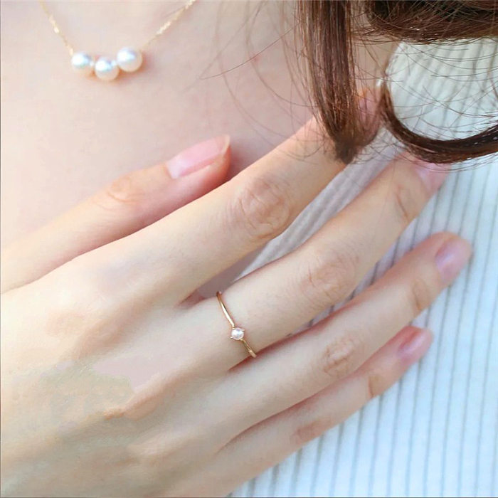 Elegant Simple Style Geometric Copper Inlay Artificial Pearls Gold Plated Rings
