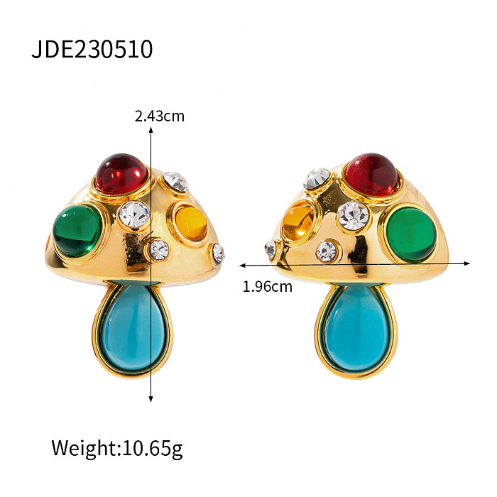 1 Pair Elegant Glam Mushroom Copper Plating Inlay Turquoise Zircon 18K Gold Plated Earrings