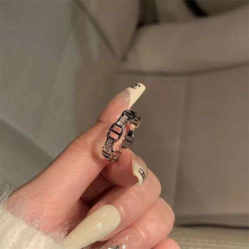 Lady Letter Copper Plating Inlay Artificial Diamond Open Rings