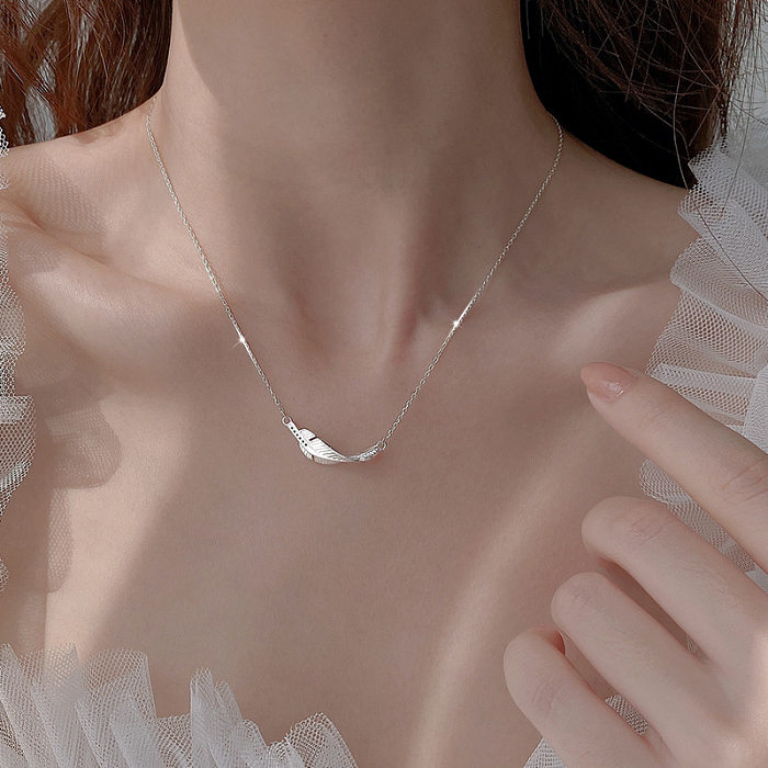 Feather Necklace Simple Pendant Fine Flash Diamond Clavicle Chain
