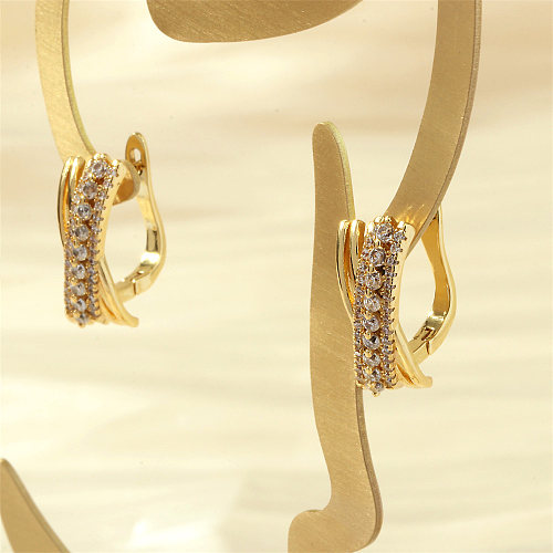1 Paar lässige, schlichte Ohrringe mit geometrischer Beschichtung, Kupfer-Zirkon, 18 Karat vergoldet