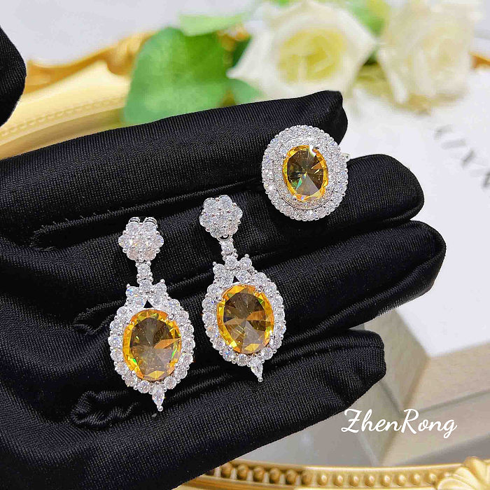 1 pieza 1 par Retro geométrico chapado en cobre piedras preciosas artificiales anillos de mujer pendientes collar