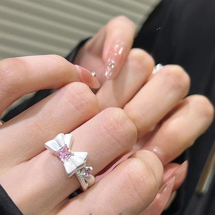 Elegant Bow Knot Copper Plating Inlay Zircon Rings