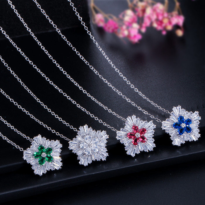 Elegant Classic Style Flower Copper Plating Inlay Zircon Rose Gold Plated Earrings Necklace