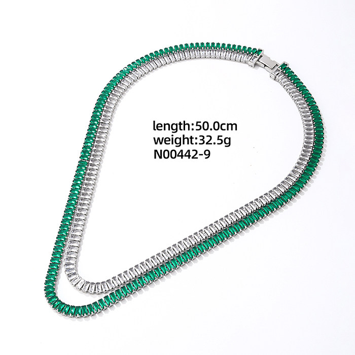 Elegant Glam Shiny Rectangle Copper Plating Inlay Zircon White Gold Plated Double Layer Necklaces