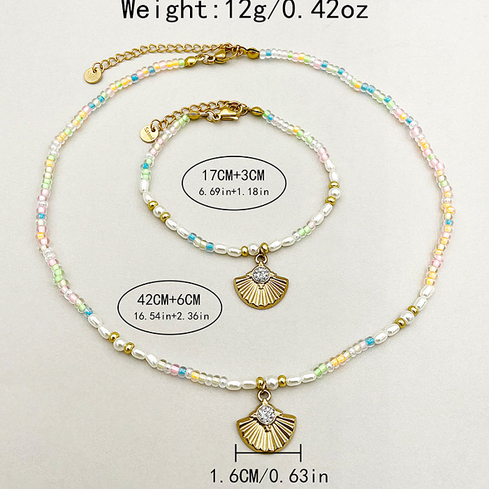 Glam Commute Multicolor Sector Stainless Steel Artificial Crystal Artificial Pearl Beaded Plating Gold Plated Bracelets Necklace