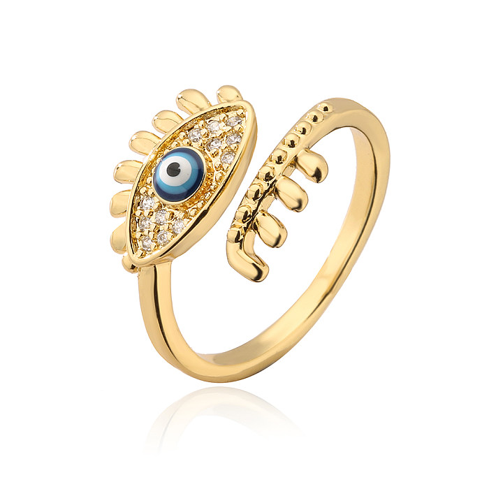 Fashion Devil'S Eye Copper Gold Plated Artificial Pearls Zircon Open Ring