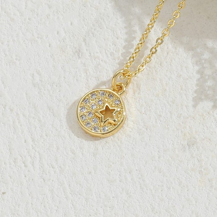 Simple Style Flower Copper Plating Inlay Zircon 14K Gold Plated Necklace