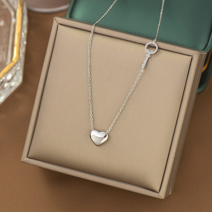 Collar de pendientes de pulseras de concha de perla con incrustaciones de acero de titanio con forma de corazón de estilo Simple informal