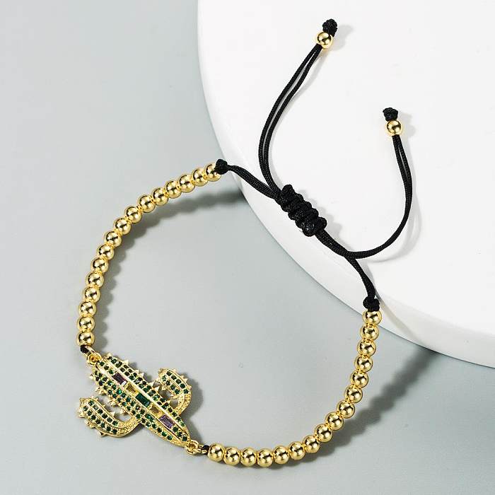 Neue Mode Retro Kaktus Gold Farbe Inlay Zirkon Kupfer Perlen Anpassung Caibao Armband Großhandel