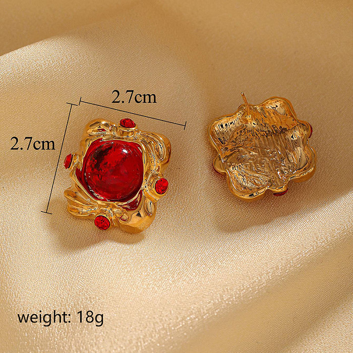 1 paire de clous d'oreilles en perles de verre et cuivre, incrustation géométrique de Style Vintage élégant