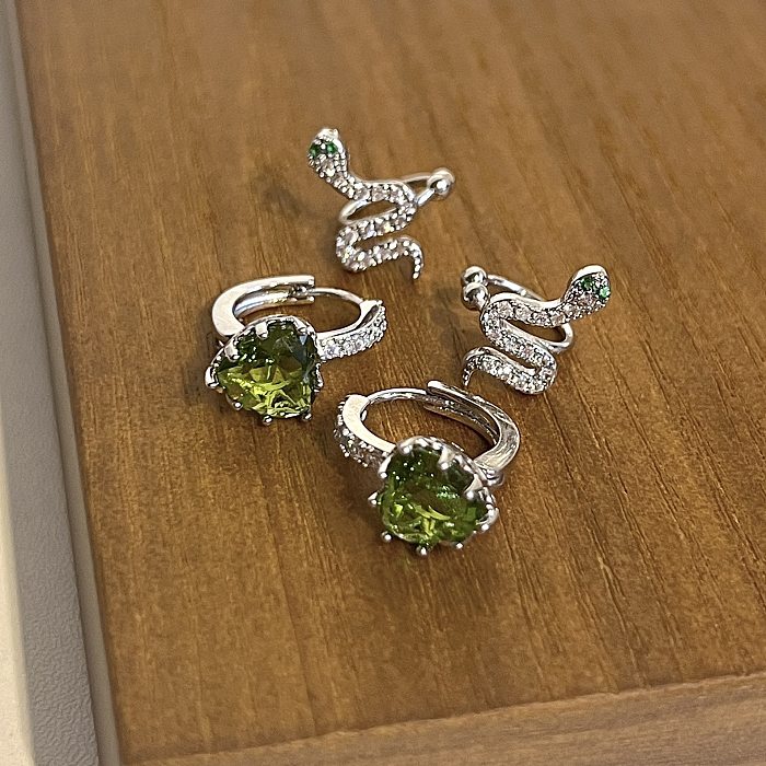 1 Piece 1 Pair Fashion Heart Shape Snake Copper Plating Inlay Zircon Earrings