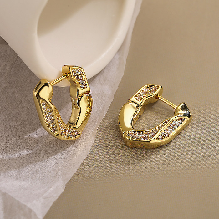 1 Pair Korean Style Geometric Plating Inlay Copper Zircon 18K Gold Plated Hoop Earrings