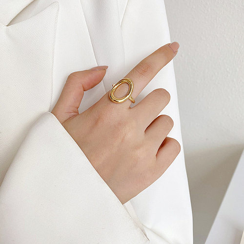 Einfacher modischer O-förmiger, offener, dreidimensionaler, glänzender Ring aus 14-karätigem Gold-Edelstahl für Damen