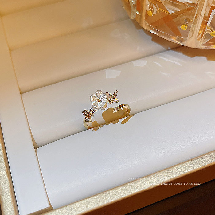Modischer offener Ring in Herzform mit Kupfereinlage und künstlichen Edelsteinen, 1 Stück