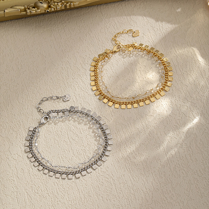 Lantejoulas de cobre quadradas estilo simples banhadas a ouro 18K pulseiras banhadas a prata