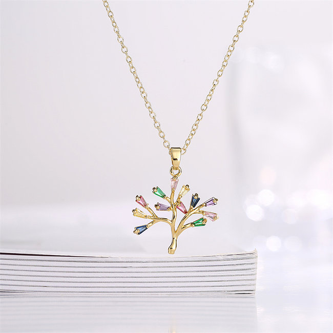 Fashion Tree Copper Inlay Zircon Pendant Necklace 1 Piece