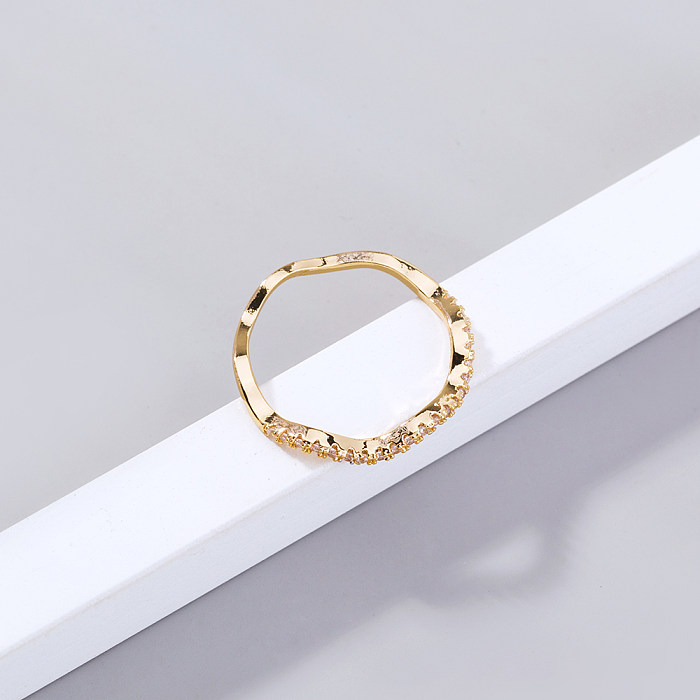 1 peça de anéis de zircão embutidos com revestimento de cobre e ondas da moda