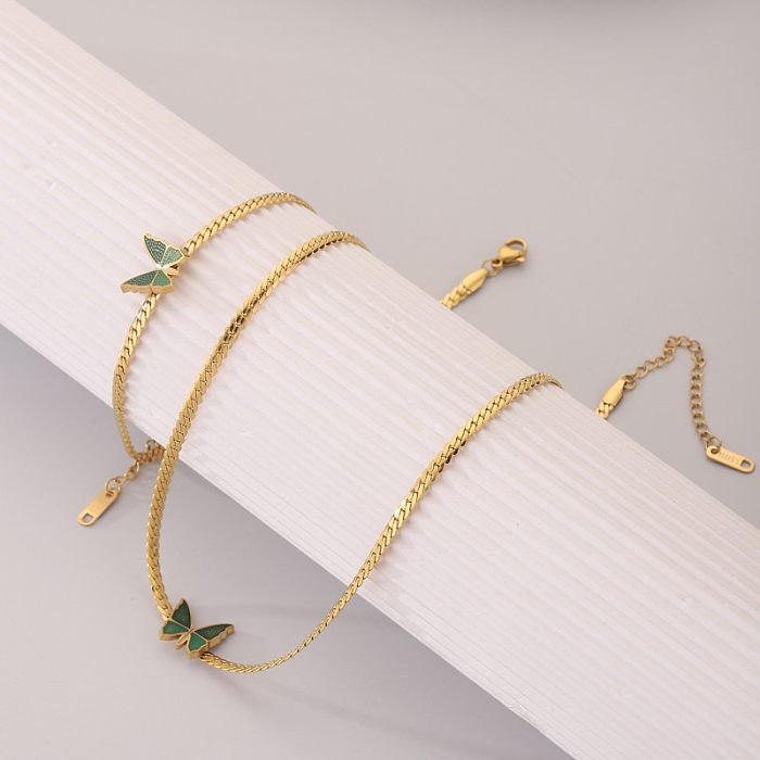 Sweet Butterfly Stainless Steel Plating 18K Gold Plated Anklet Necklace