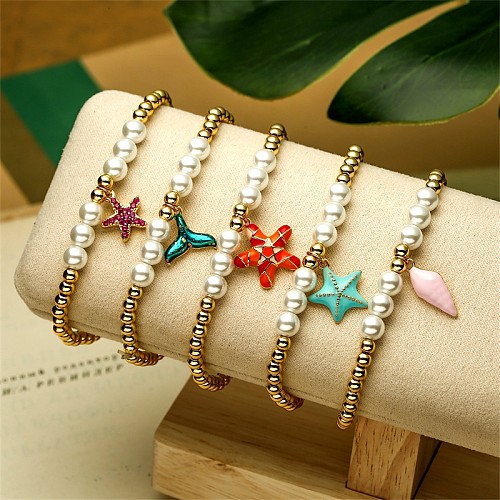 Bracelets plaqués or en Zircon avec incrustation de perles en cuivre et queue de poisson d'étoile de mer de plage