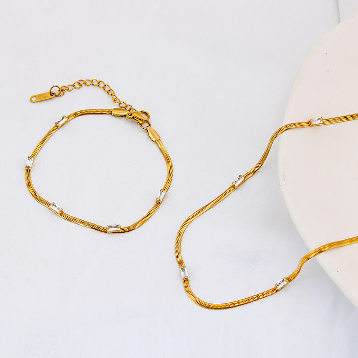 Modische quadratische Edelstahl-Inlay-Zirkon-Armband-Halskette, 1 Stück