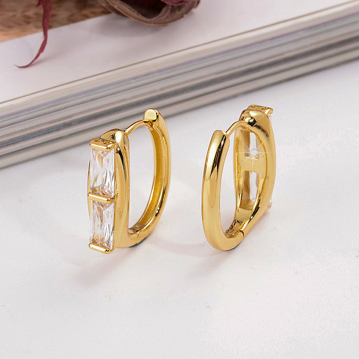 1 Paar IG Style Vintage Style Brillenüberzug Inlay Kupfer Zirkon 18K vergoldete Ohrringe