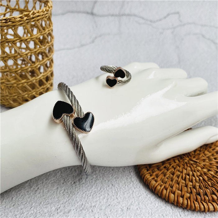 Pulseiras de anéis femininas esmaltadas de aço inoxidável em formato de coração estilo simples casual