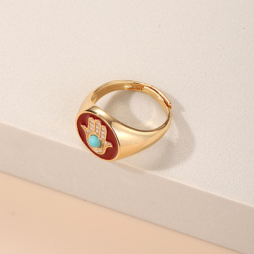 Retro Palm Copper Plating Inlay Turquoise Crystal Gold Plated Rings