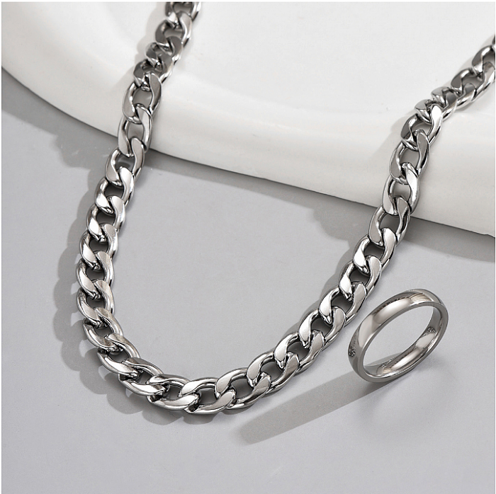 1 Set Hip-Hop Solid Color Stainless Steel Rings Necklace