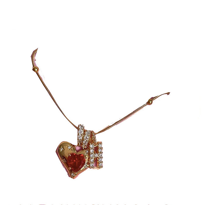 Sweet Heart Shape Copper Plating Inlay Zircon Pendant Necklace