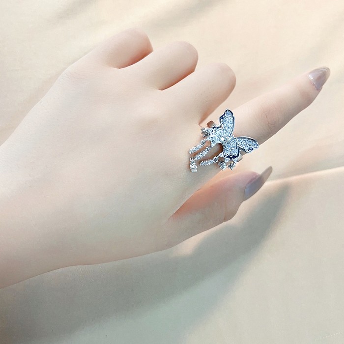 Casual Sweet Shiny Butterfly Copper Plating Inlay Zircon White Gold Plated Gold Plated Open Rings