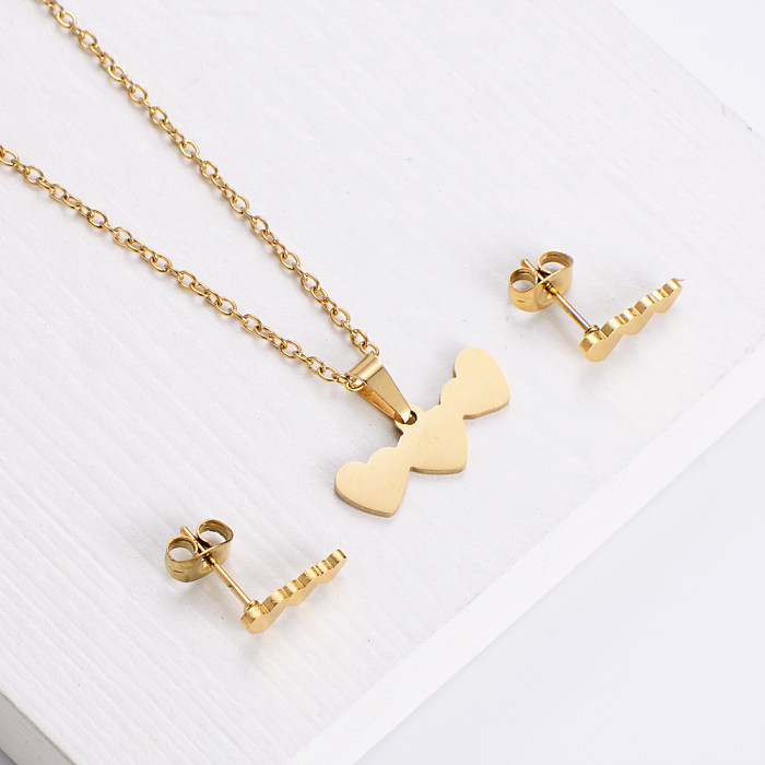 Fashion Heart Shape Stainless Steel Polishing Plating Women'S Earrings Necklace 3 Piece Set