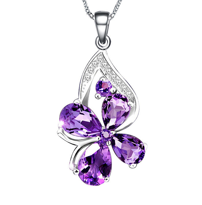 Korean Four-leaf Clover Amethyst Pendant Four-leaf Clover Diamond Necklace Clavicle Chain
