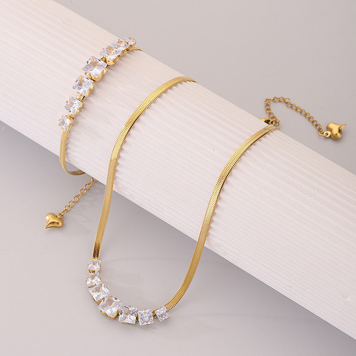 Collier de bracelets plaqués or 18 carats avec incrustation de placage en acier inoxydable carré rétro pour femme