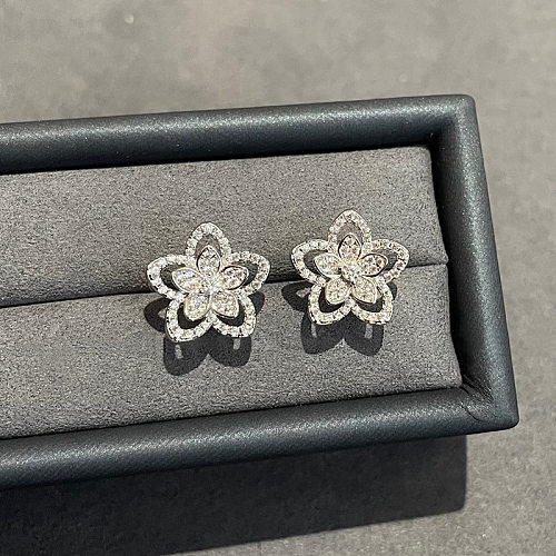 1 Pair Modern Style Flower Plating Inlay Copper Zircon White Gold Plated Ear Studs