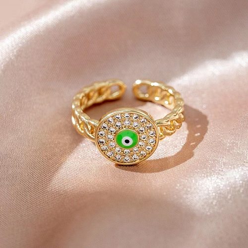 Casual Simple Style Devil'S Eye Copper Plating Inlay Zircon Gold Plated Open Ring