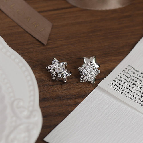 1 Pair Sweet Simple Style Star Asymmetrical Plating Inlay Copper Zircon White Gold Plated Ear Studs