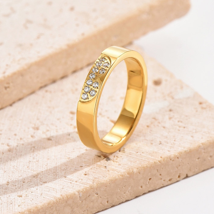 Anéis banhados a ouro de zircônia 14K com revestimento de polimento de aço inoxidável de cor sólida estilo simples