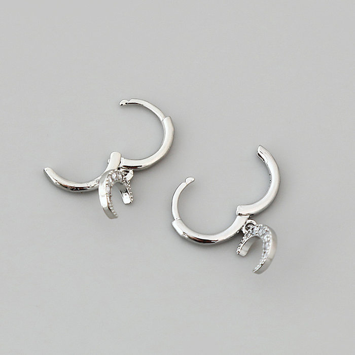 New Fashion Diamond Moon C-shaped Temperament Copper Earrings