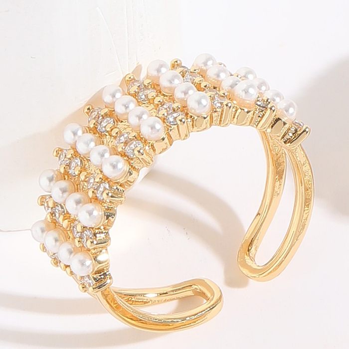 1 Piece Fashion C Shape Copper Inlay Artificial Pearls Zircon Open Ring