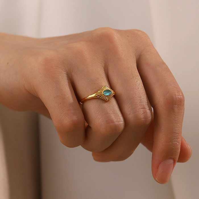Fashion Solid Color Stainless Steel Inlay Opal Rings 1 Piece