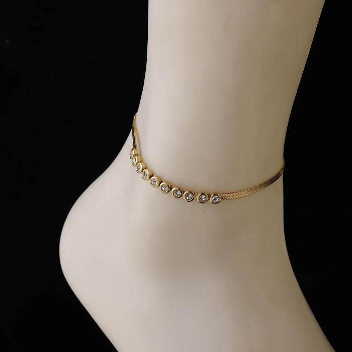 Retro Round Titanium Steel Inlay Rhinestones Bracelets Anklet Necklace