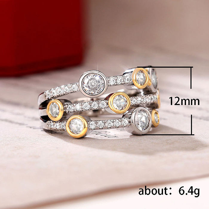 Anéis elegantes de zircão com incrustações geométricas retrô de cobre