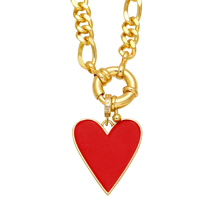 Colar de cobre em formato de coração fashion patchwork zircão colares de cobre