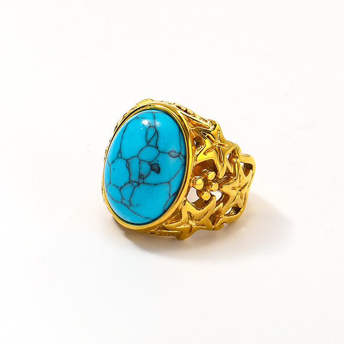 Retro Oval Titanium Steel Inlay Turquoise Rings