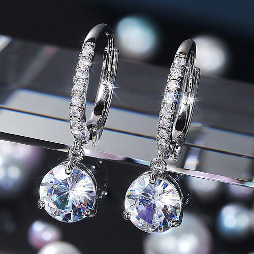 Fashion Inlaid Round Zircon Copper Earrings Wholesale