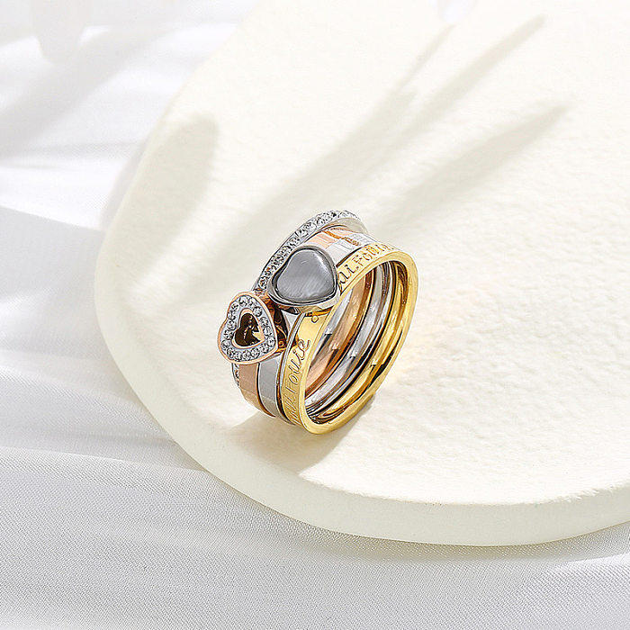 Nova moda combinação de aço inoxidável em forma de coração anel destacável multicolorido de diamante completo