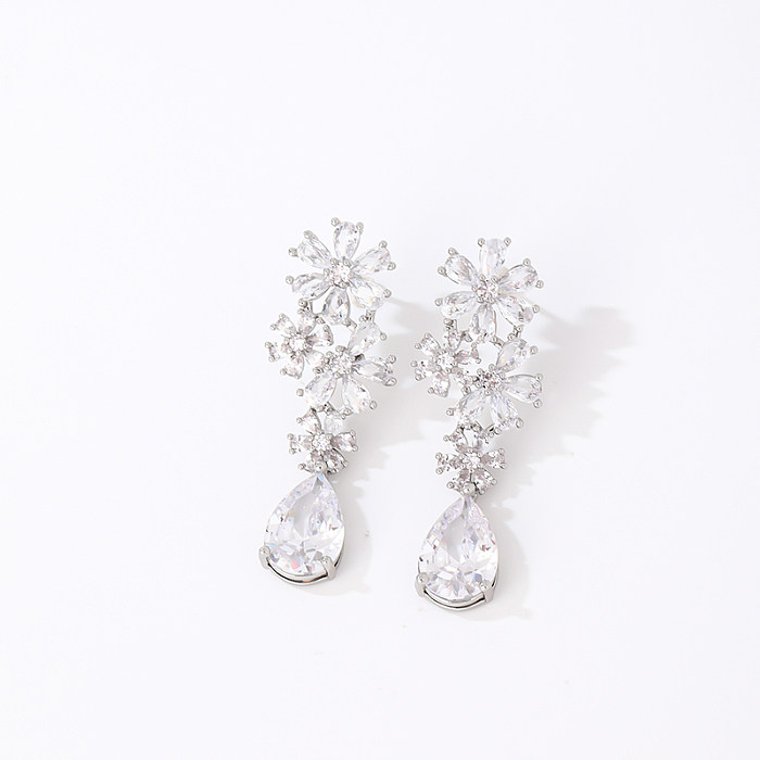 1 Pair Elegant Shiny Water Droplets Plating Inlay Copper Zircon Drop Earrings